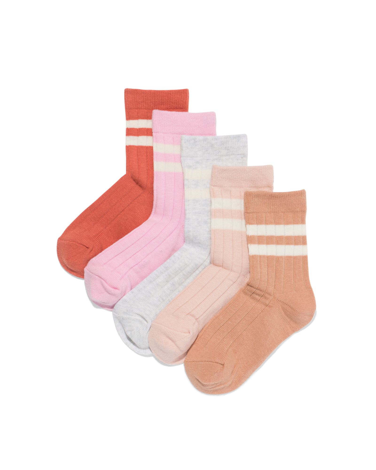 kindersokken rib sporty - 5 paar terra terra - 4320620TERRA - HEMA