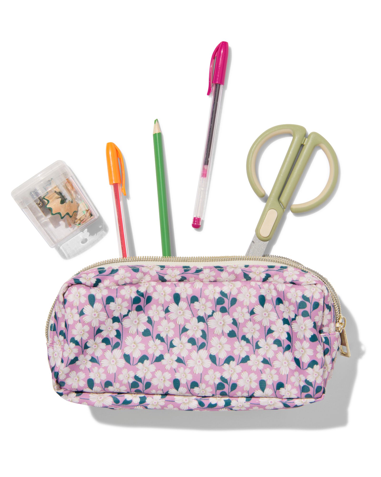 etui dubbele rits 22x6x10cm bloem - 14400460 - HEMA