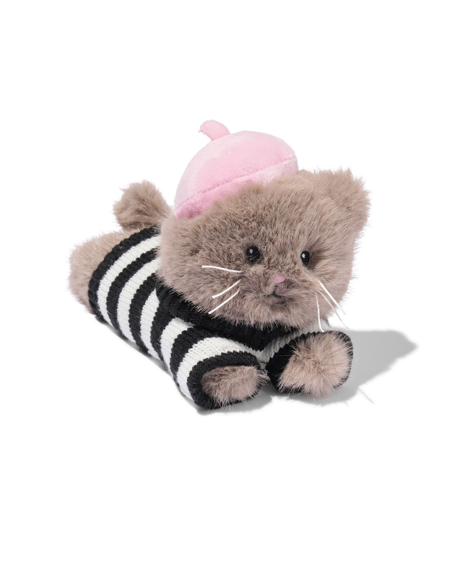 Kuscheltier 20 x 11 x 13 cm, Katze mit Baskenm&uuml;tze - 61104319 - HEMA