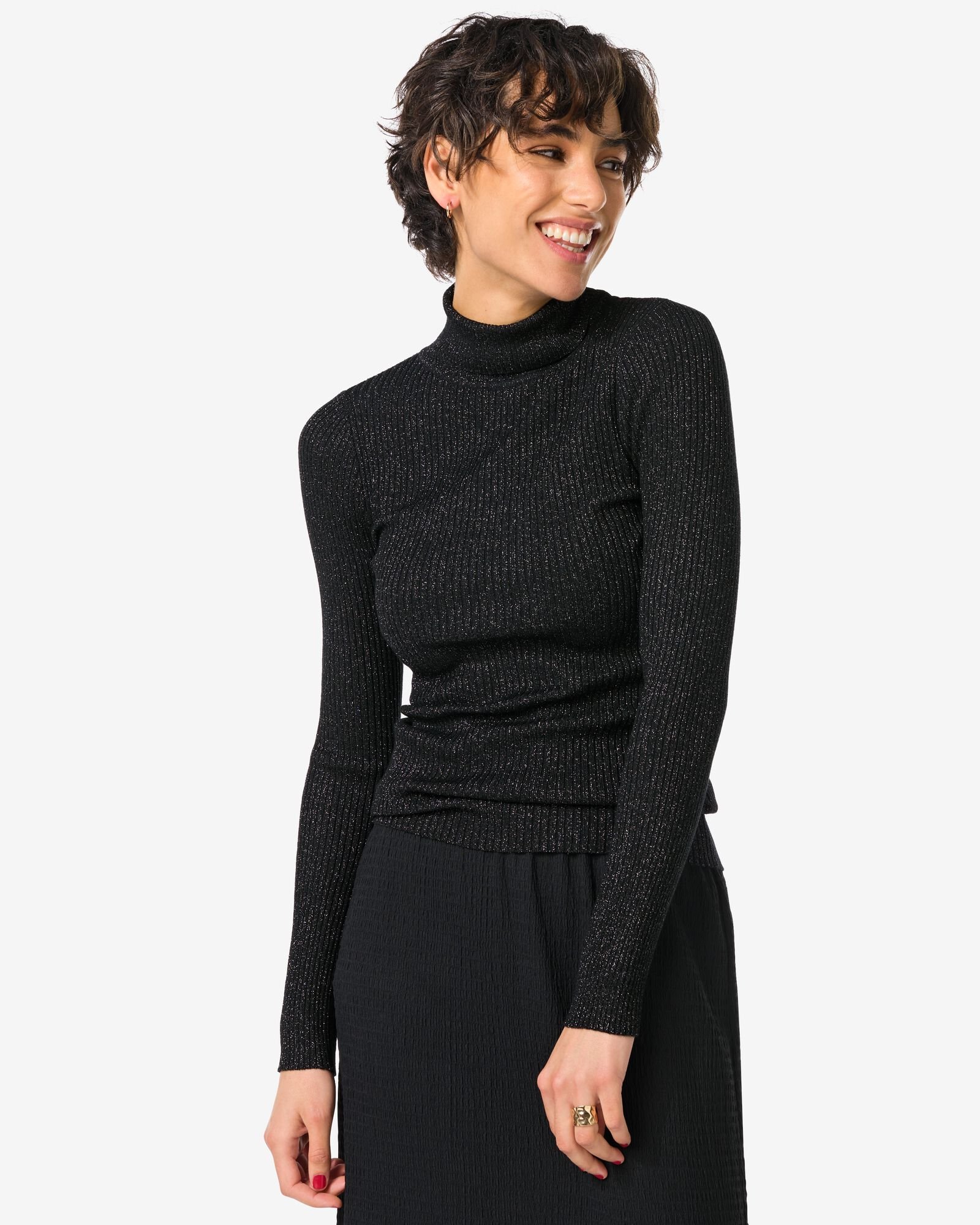 dames coltrui Nova met ribbels en glitters zwart zwart - 1000029471 - HEMA