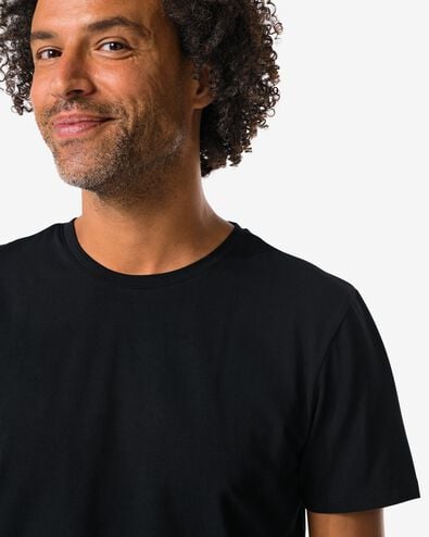 heren T-shirts slimfit o-hals - 2 stuks zwart zwart - 34290570BLACK - HEMA