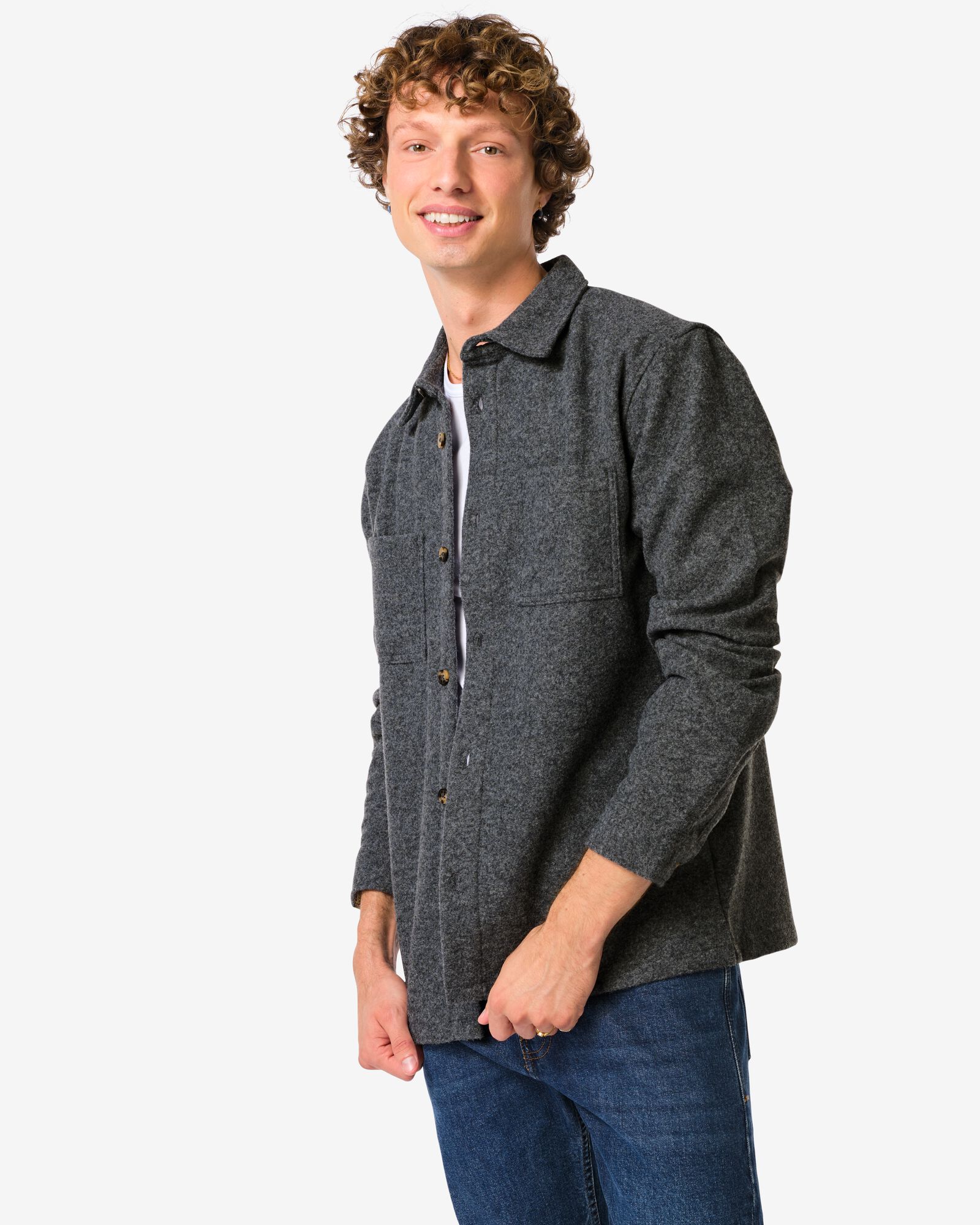 herenovershirt Sean grijsmelange - 2170930GREYMELANGE - HEMA