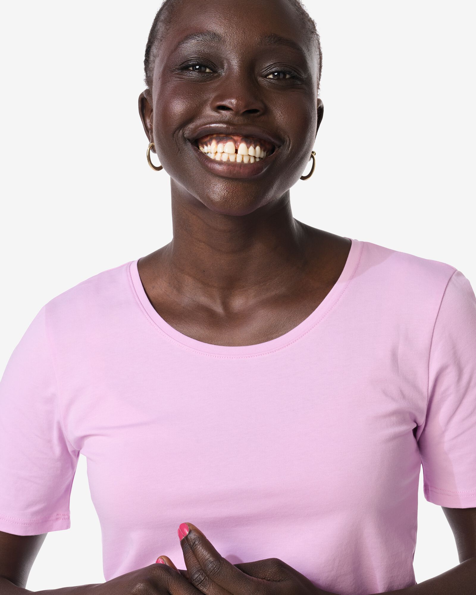 dames T-shirt basic o-neck  roze roze - 36302080PINK - HEMA