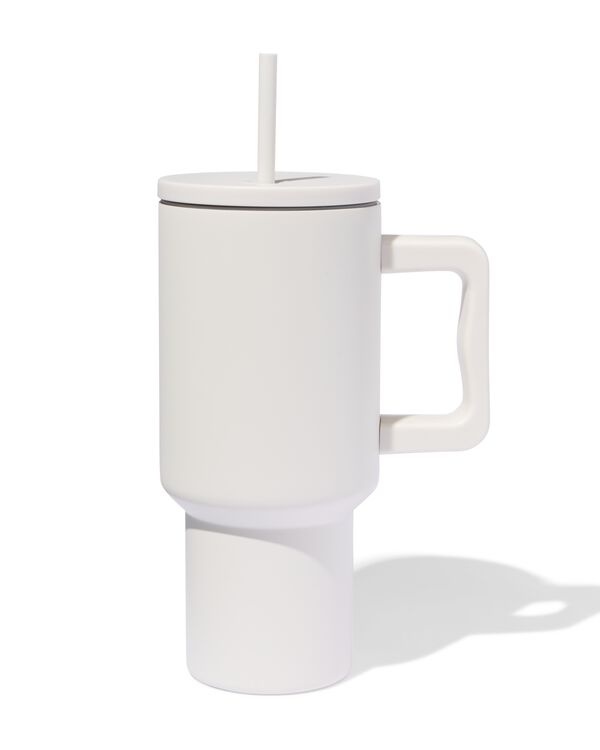 drinkbeker met rietje 900ml rvs beige - 80650265 - HEMA