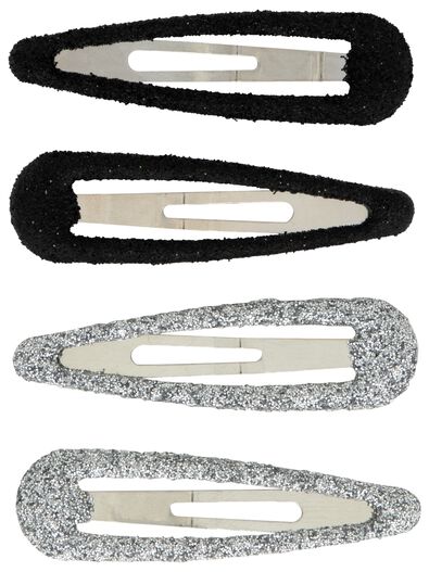 4er-Pack Haarspangen, schwarz/silber, mit Glitter - 11800127 - HEMA