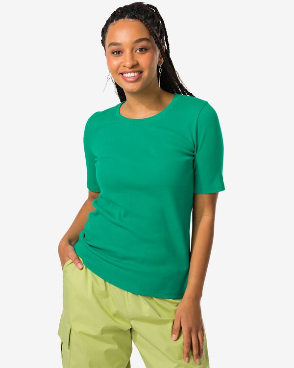 t-shirt femme Clara côtelé vert vert - 36257450GREEN - HEMA