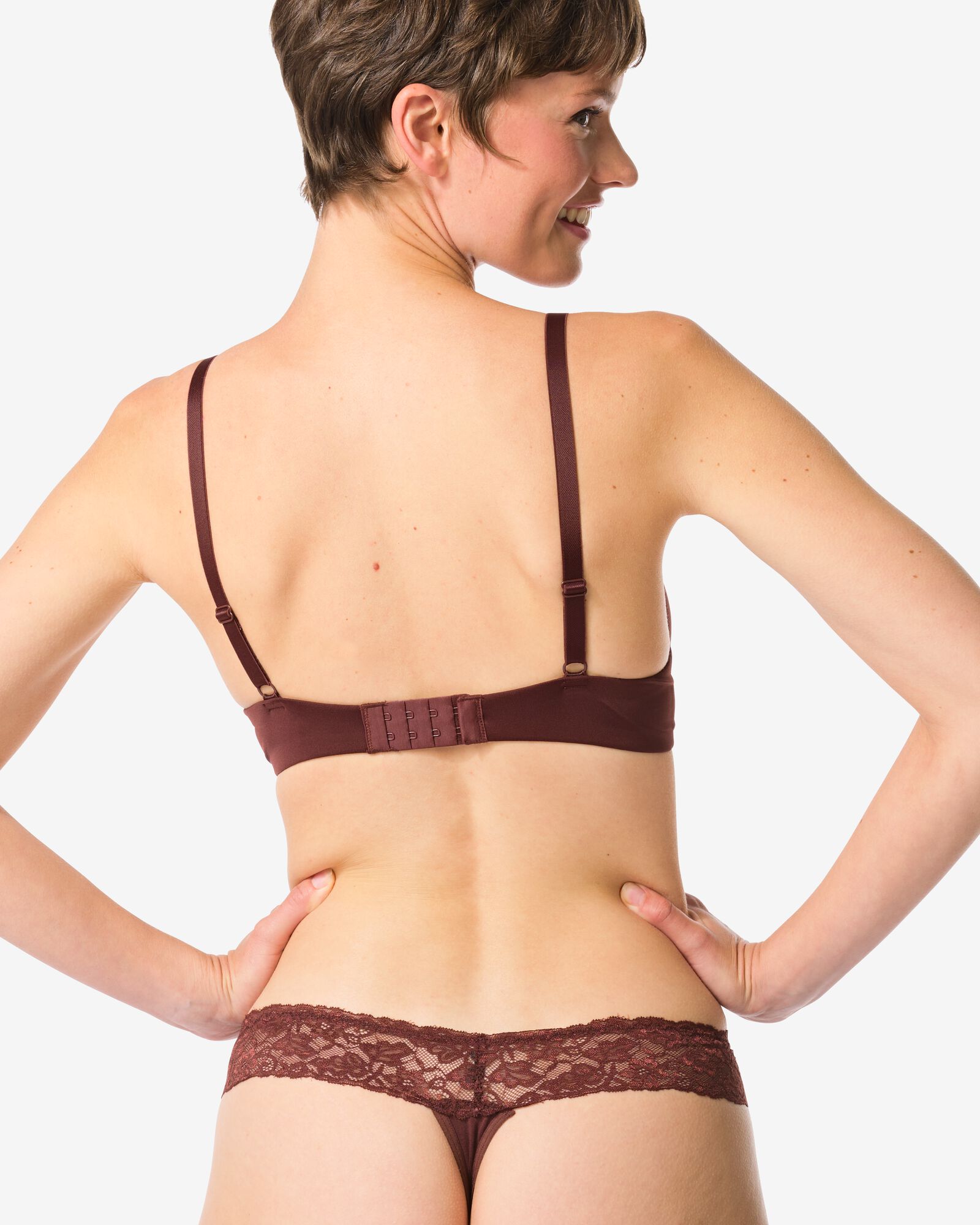 string femme coton et dentelle marron fonc&eacute; - 19611660DARKBROWN - HEMA