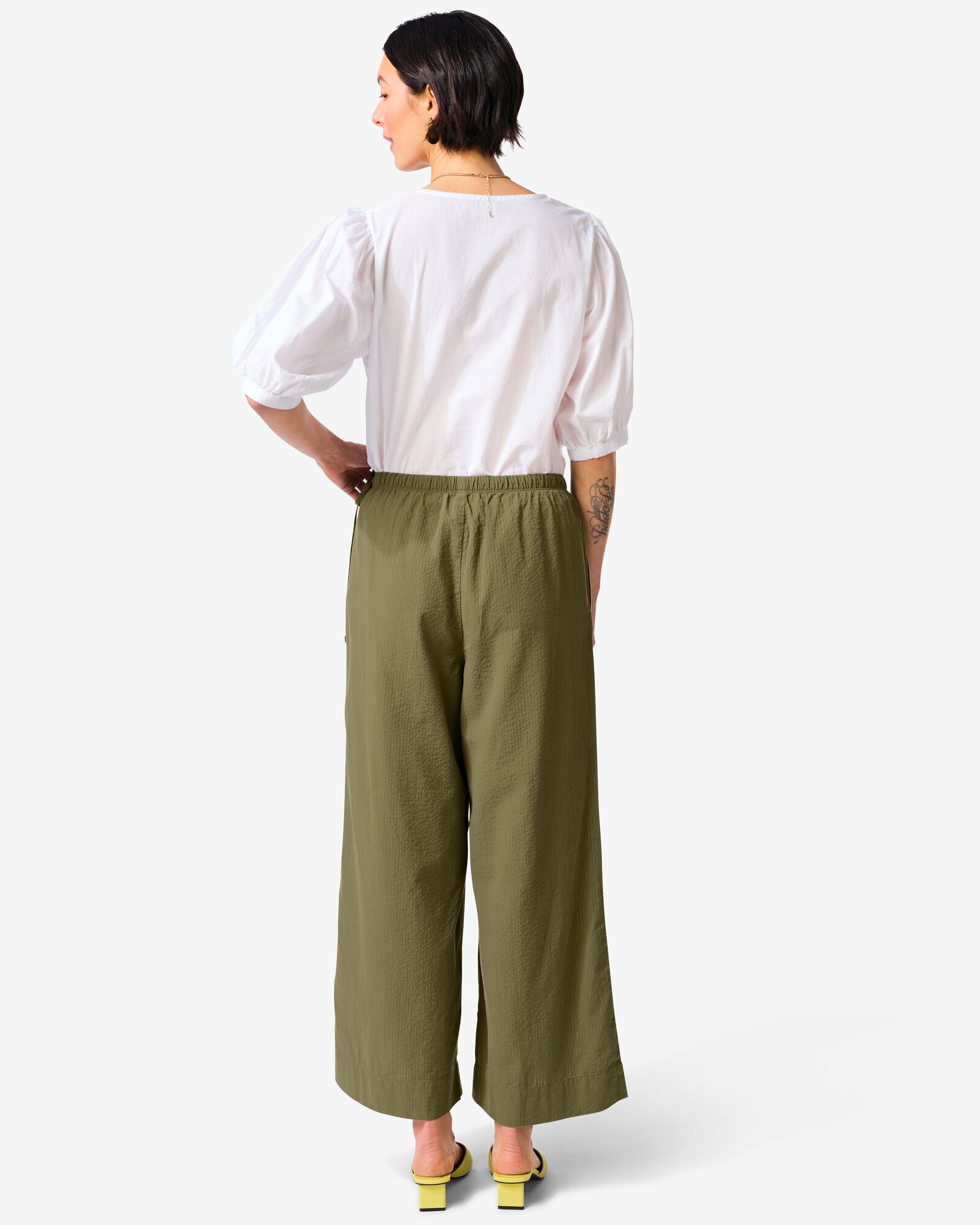 damesbroek Taylor wijd seersucker olijf olijf - 36204010OLIVE - HEMA