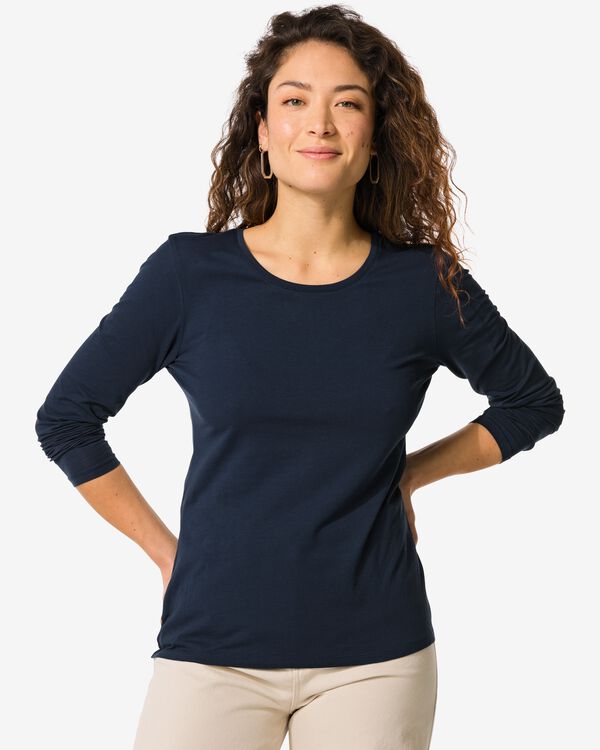 t-shirt femme slim fit col en o bleu fonc&eacute; bleu fonc&eacute; - 36301870DARKBLUE - HEMA