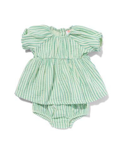 baby kledingset jurk en broekje mousseline strepen groen 68 - 33048152 - HEMA