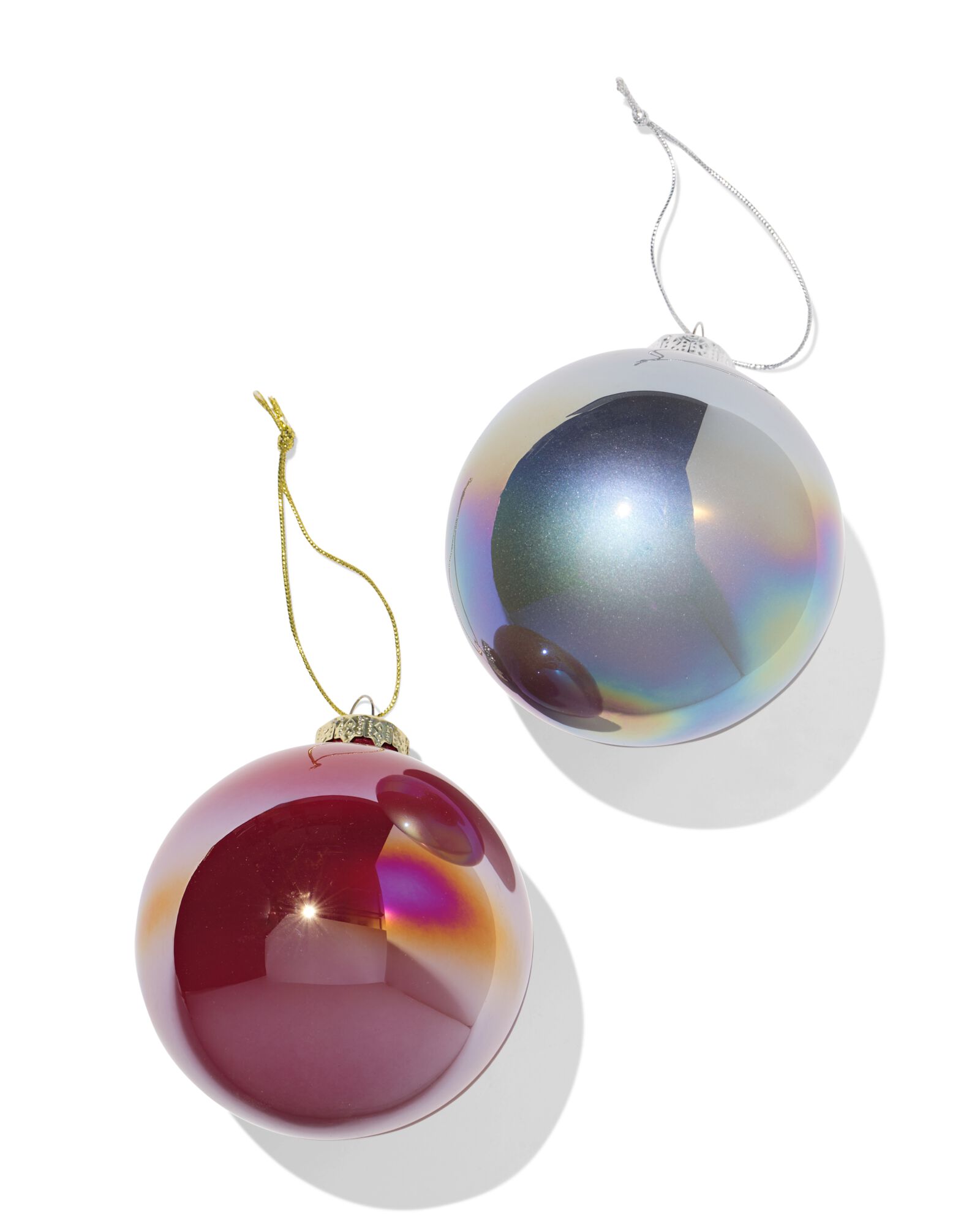 lot de boules de No&euml;l en verre huile rouges-argent&eacute;es - 2 pi&egrave;ces - 25100060 - HEMA