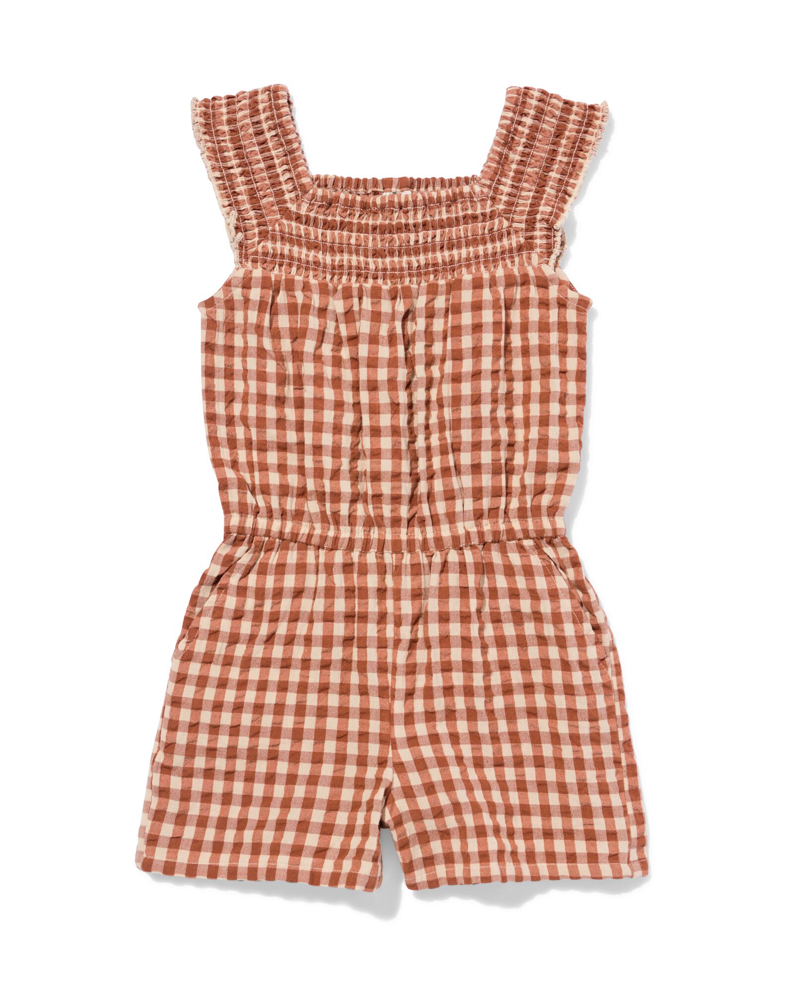 kinderjumpsuit seersucker ruit bruin - 30847145BROWN - HEMA