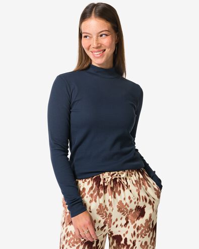 dames T-shirt Clara rib blauw blauw - 36302450BLUE - HEMA