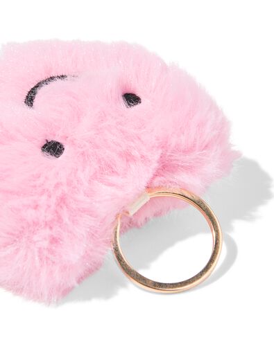Porte-cl&eacute;s 6x2,5 cm c&oelig;ur peluche visage rose - 61100270 - HEMA