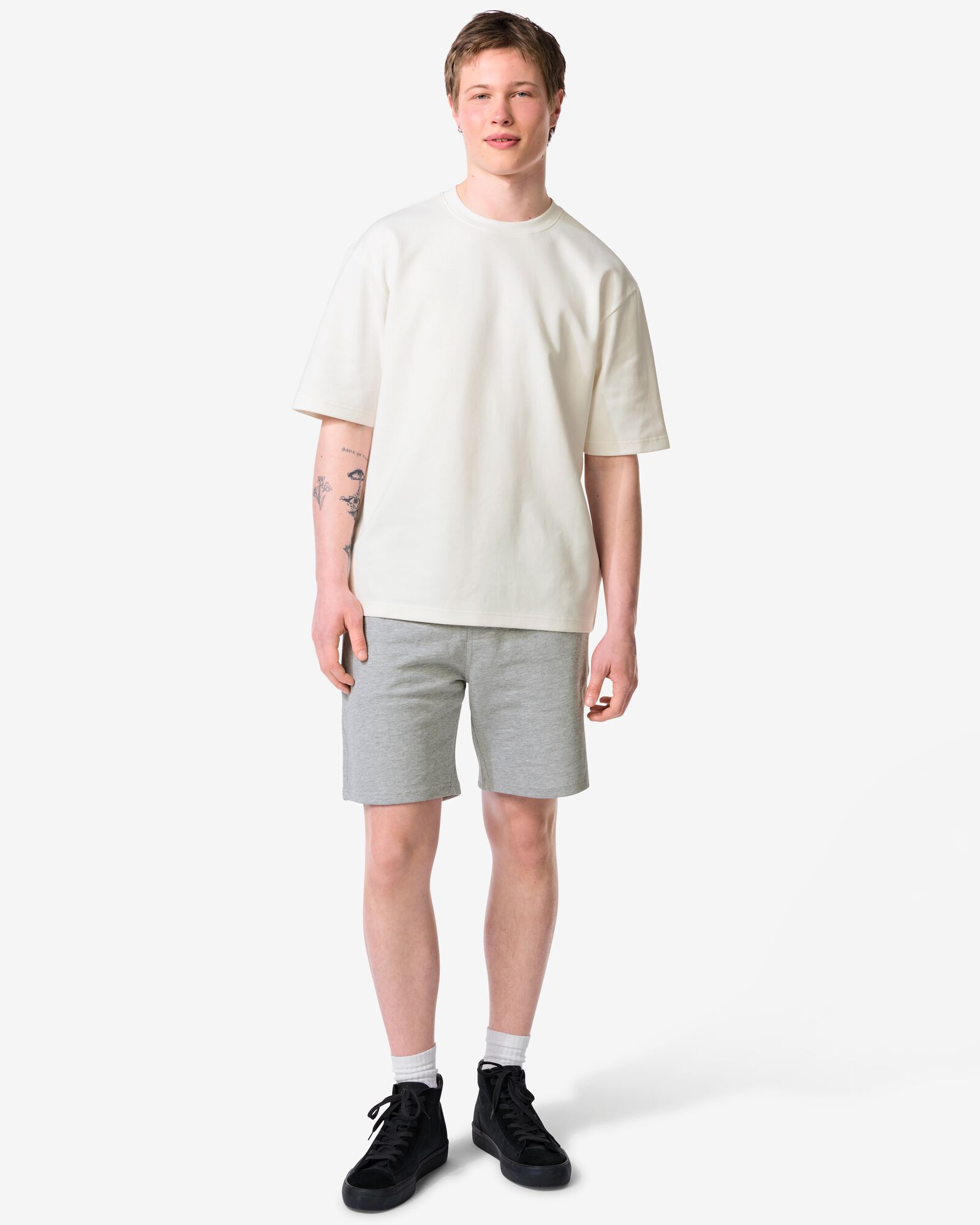 short homme coupe droite tissu sweat gris chin&eacute; gris chin&eacute; - 2109980GREYMELANGE - HEMA