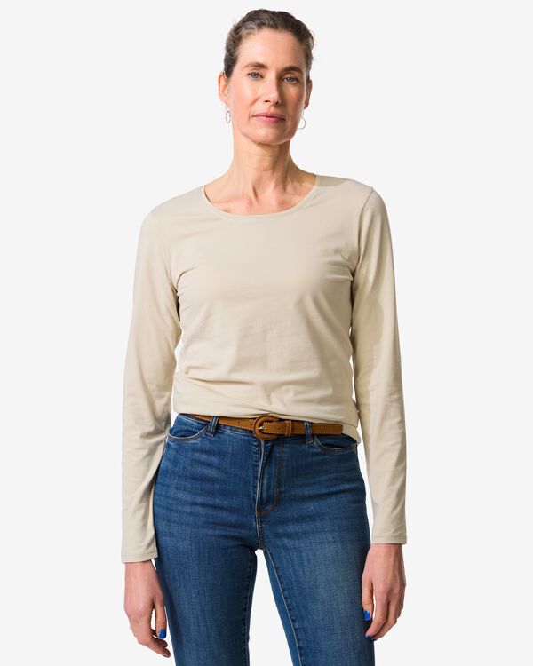 t-shirt femme slim fit col en o sable sable - 36310360SAND - HEMA