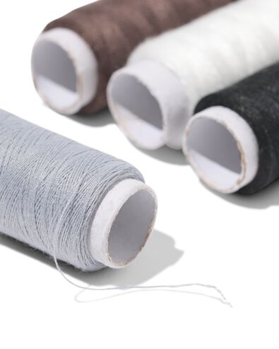 set de fils &agrave; coudre 100m noir blanc marron gris - 4 pi&egrave;ces - 1400279 - HEMA
