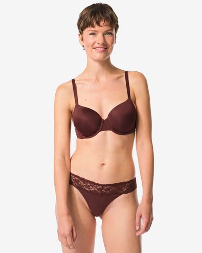 string femme coton et dentelle marron fonc&eacute; - 19611660DARKBROWN - HEMA