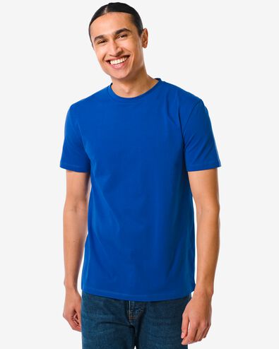 heren t-shirt regular fit o-hals  blauw L - 2114032 - HEMA