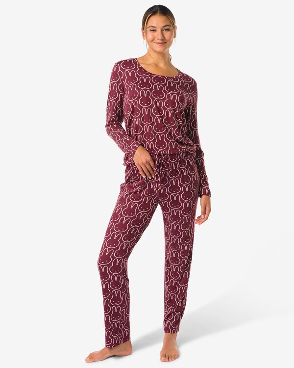 Miffy Damenpyjama aus Mikrofaser bordeauxrot bordeauxrot - 23400980BURGUNDYRED - HEMA