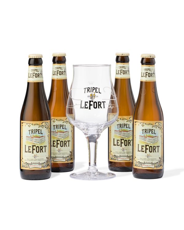 Coffret cadeau Tripel lefort 4 x 33&thinsp;cl avec verre  - 17451040 - HEMA