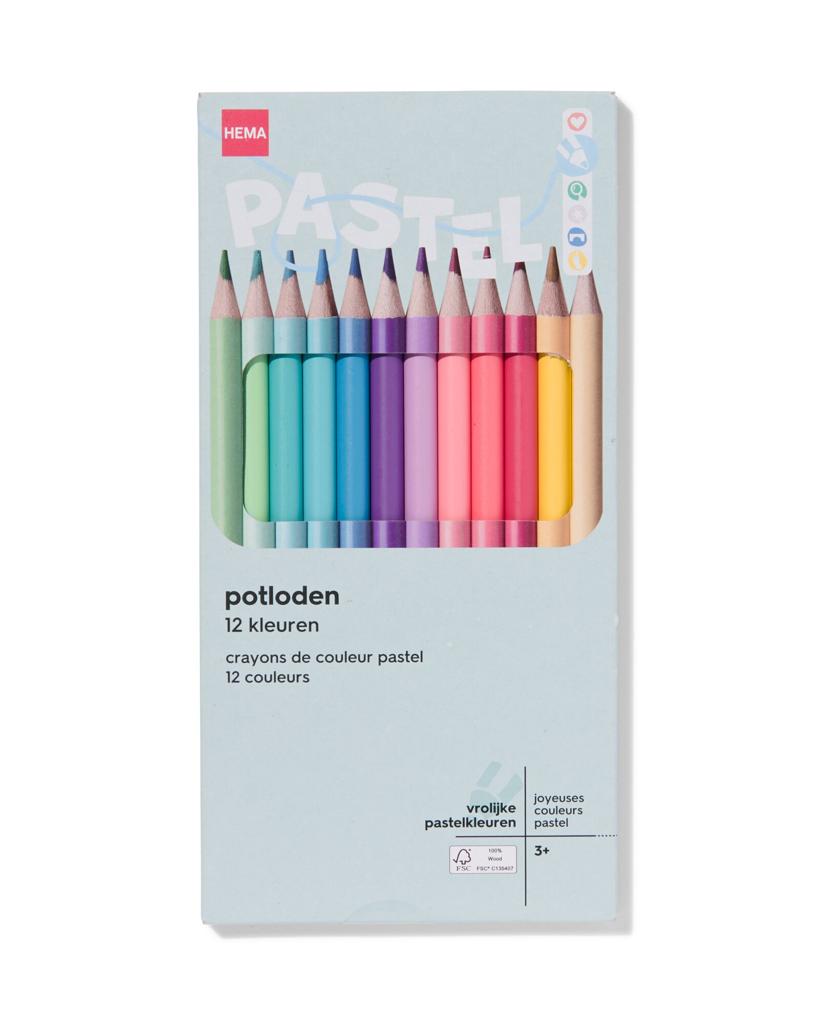 kleurpotloden pastel - 12 stuks - 15990188 - HEMA