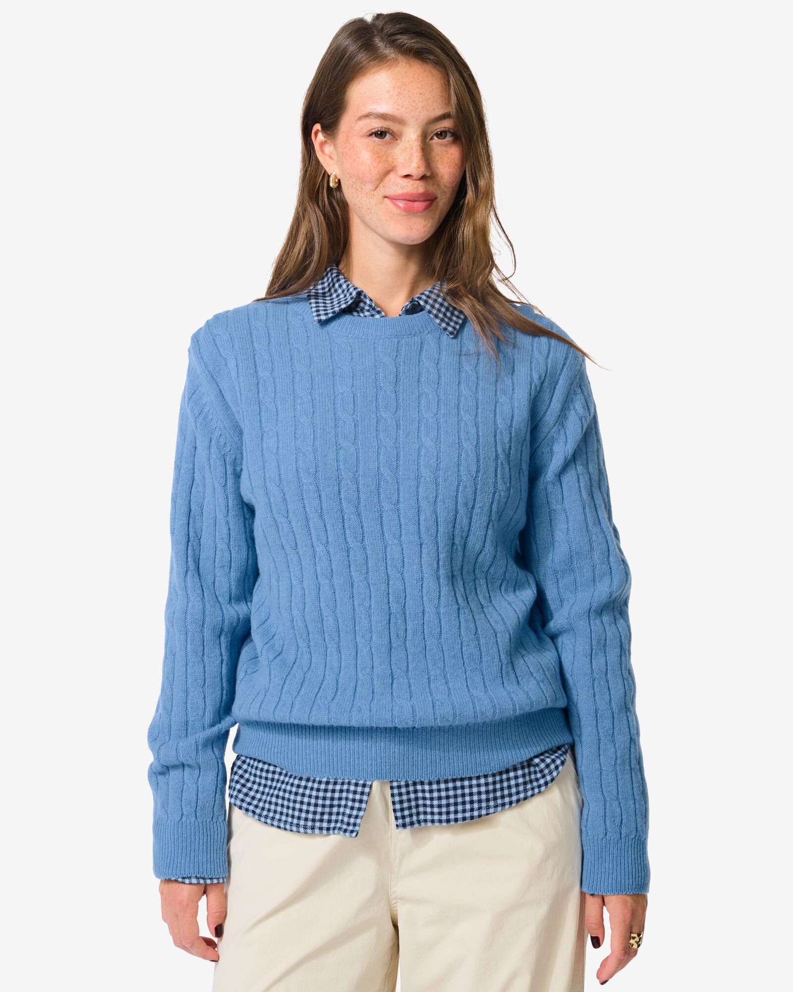 pull femme en maille torsad&eacute;e fiep bleu clair - 36205080LIGHTBLUE - HEMA