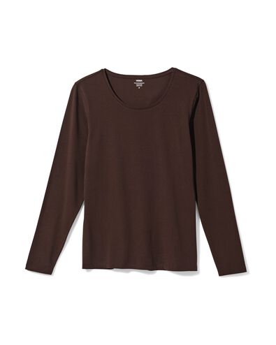dames T-shirt slim fit o-hals bruin bruin - 36310370BROWN - HEMA