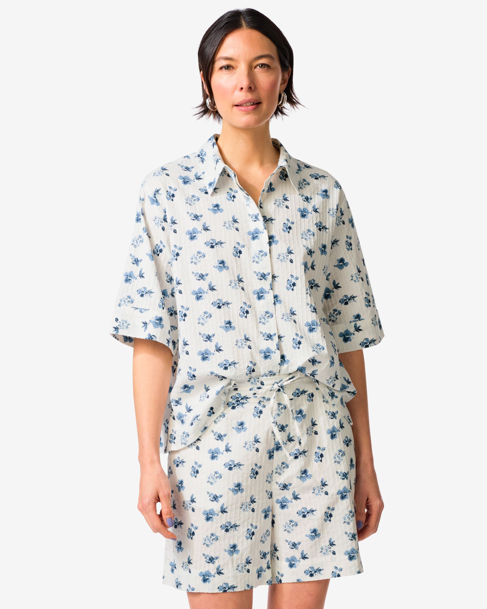 damesblouse Sally seersucker bloemen multi multi - 36208830MULTI - HEMA