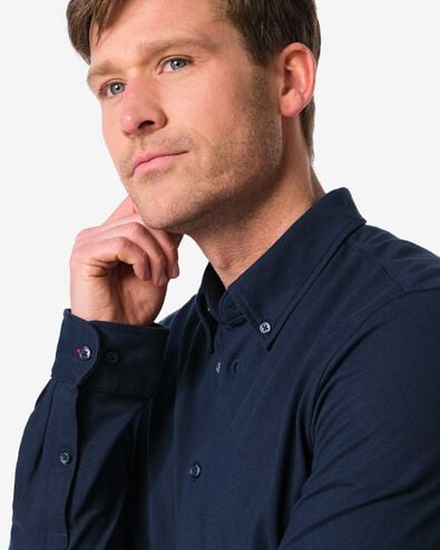 herenoverhemd Billy piqu&eacute; donkerblauw donkerblauw - 2101770DARKBLUE - HEMA