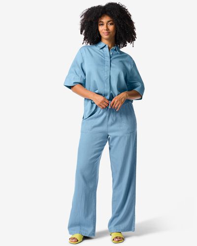 pantalon femme jambes larges Lilas tencel bleu moyen bleu moyen - 36249485MIDBLUE - HEMA