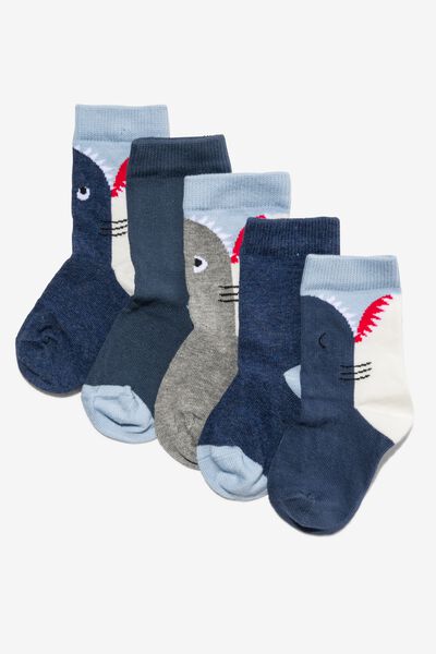 5 paires de chaussettes enfant requins bleu 27/30 - 4370512 - HEMA