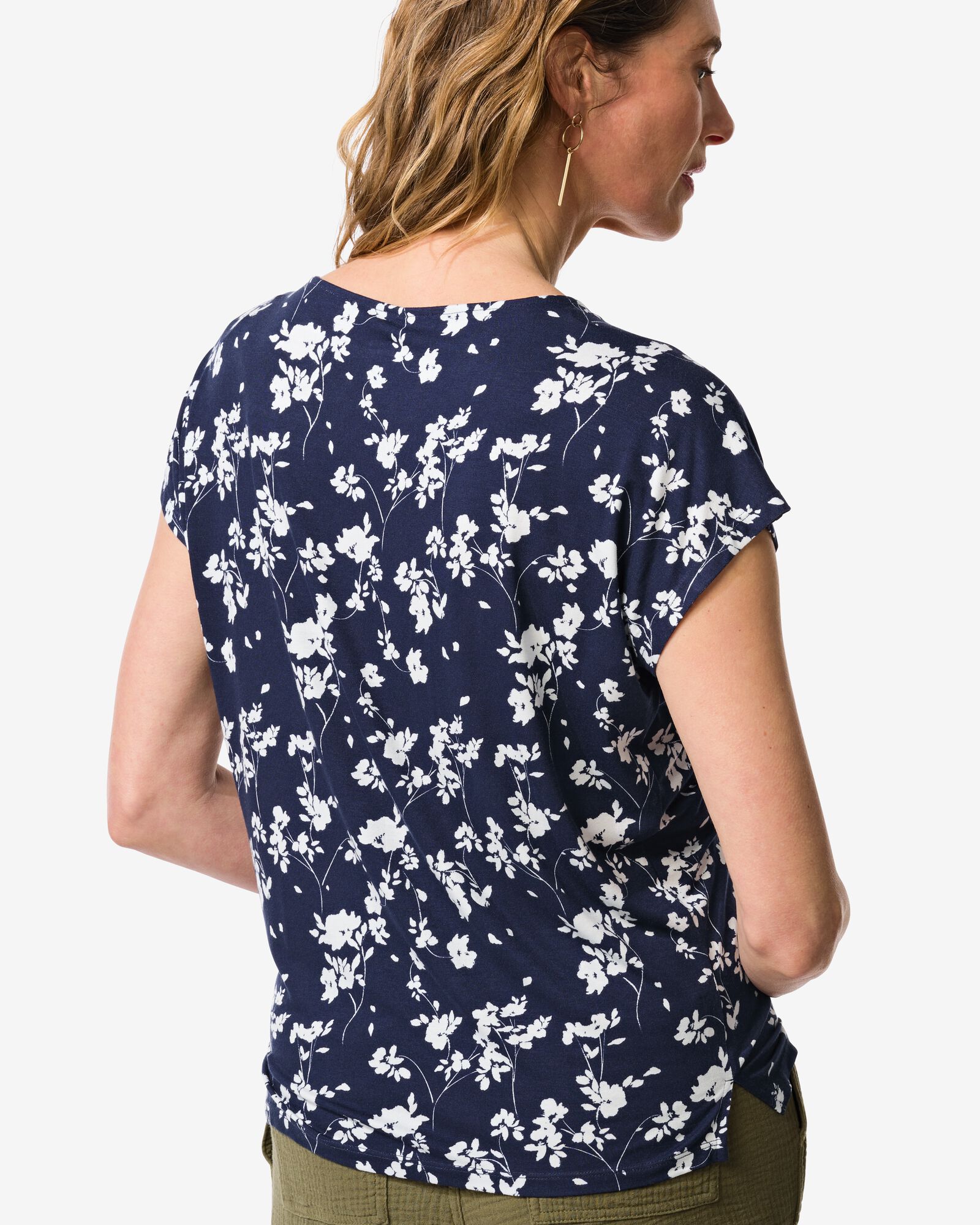 dames T-shirt Amelie jersey bloemen donkerblauw - 36304160DARKBLUE - HEMA