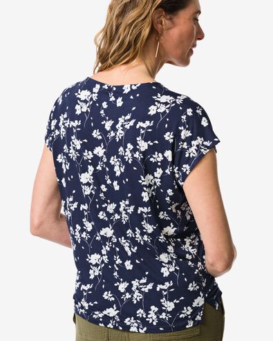 dames T-shirt Amelie jersey bloemen donkerblauw - 36304160DARKBLUE - HEMA
