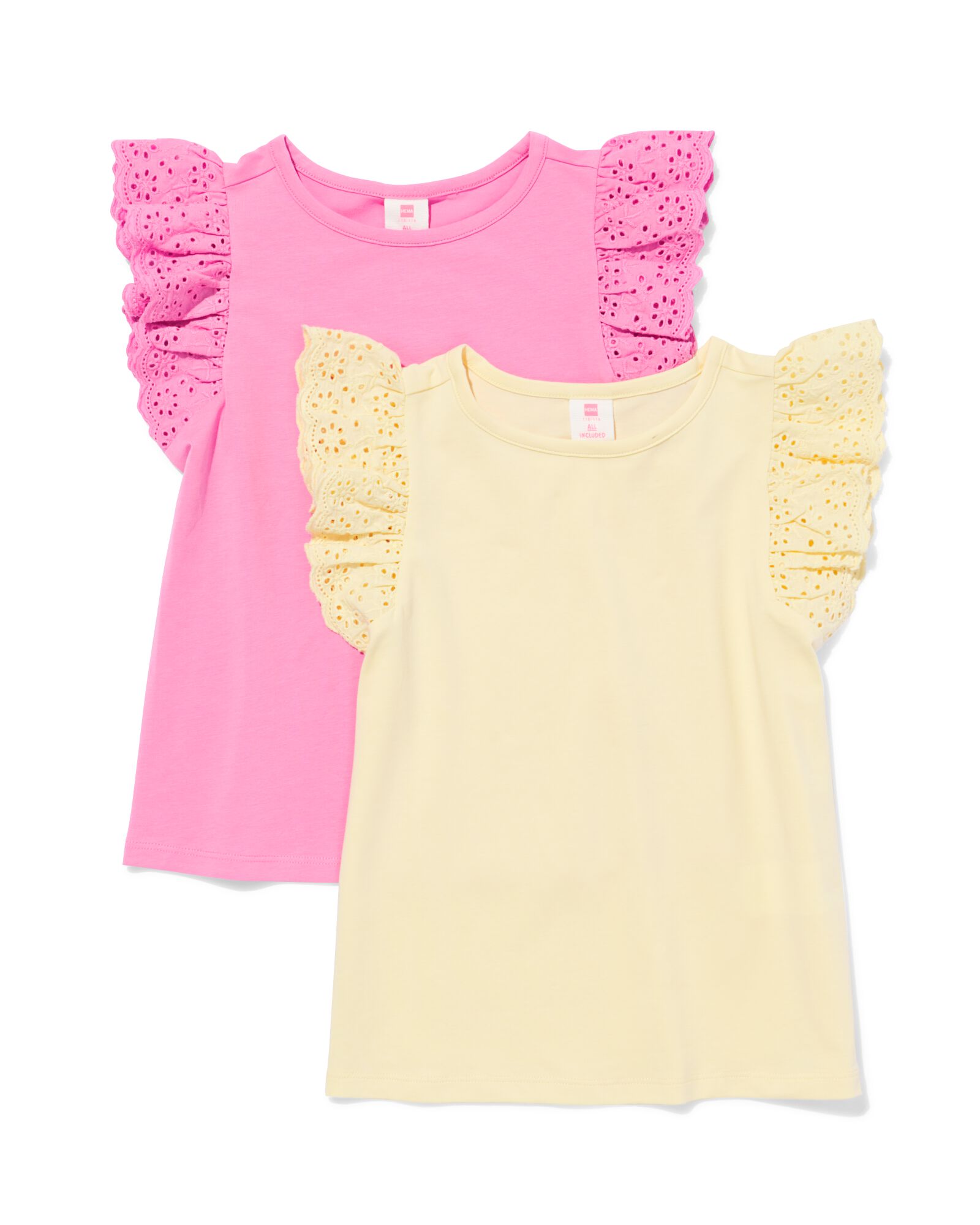 Kinderunterhemden aus Jersey, bestickt &ndash; 2 St&uuml;ck rosa rosa - 30824527PINK - HEMA