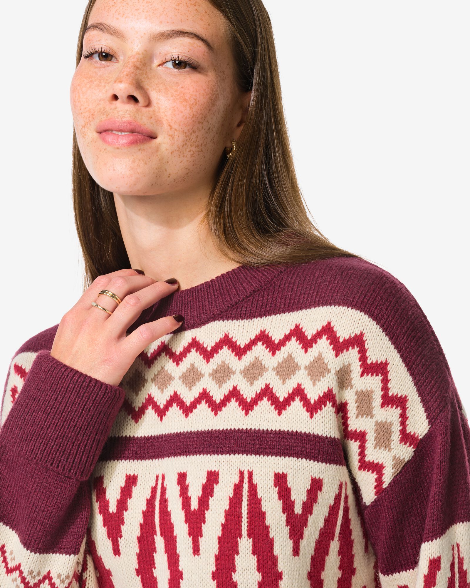 pull femme Oona graphique bordeaux - 36205870BURGUNDYRED - HEMA