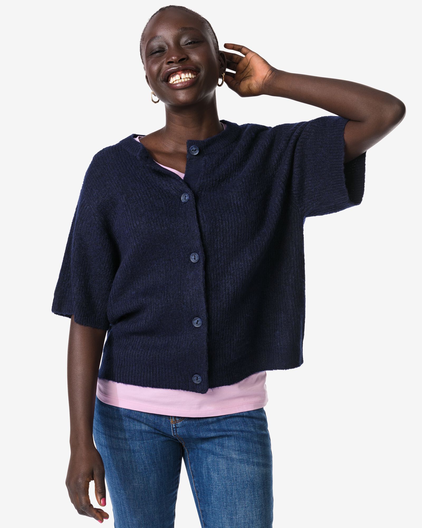 damesvest Grace fijngebreid donkerblauw donkerblauw - 36302520DARKBLUE - HEMA