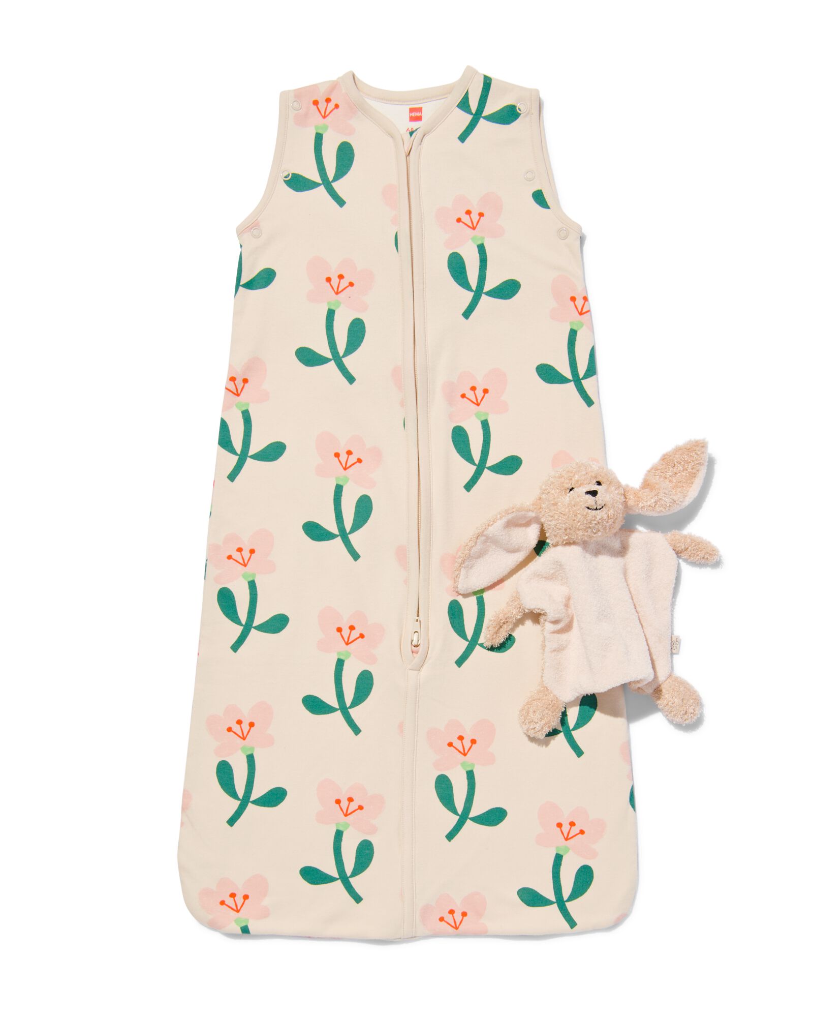 baby slaapzak met drukknoopmouwen katoen bloemen gebroken wit - 33308430OFFWHITE - HEMA