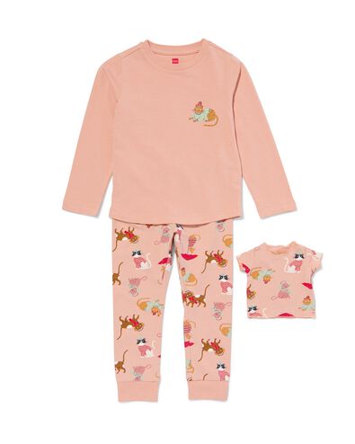 Kinder-Pyjama mit Puppen-Nachthemd, Katzen hellrosa 110/116 - 23050683 - HEMA