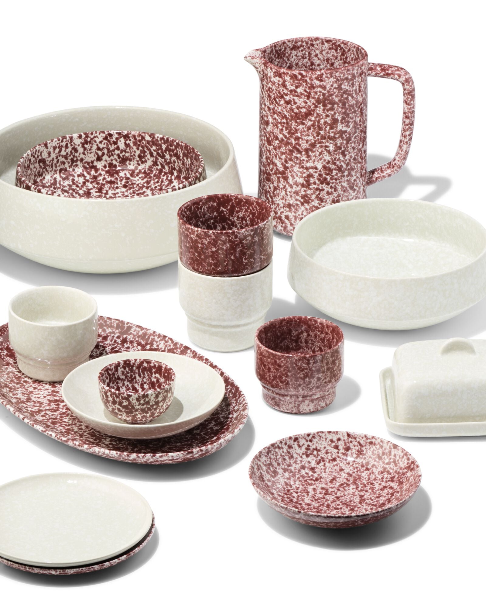 Sch&auml;lchen &Oslash; 7 cm, Trend, Steingut, gesprenkelt, weinrot - 9650362 - HEMA