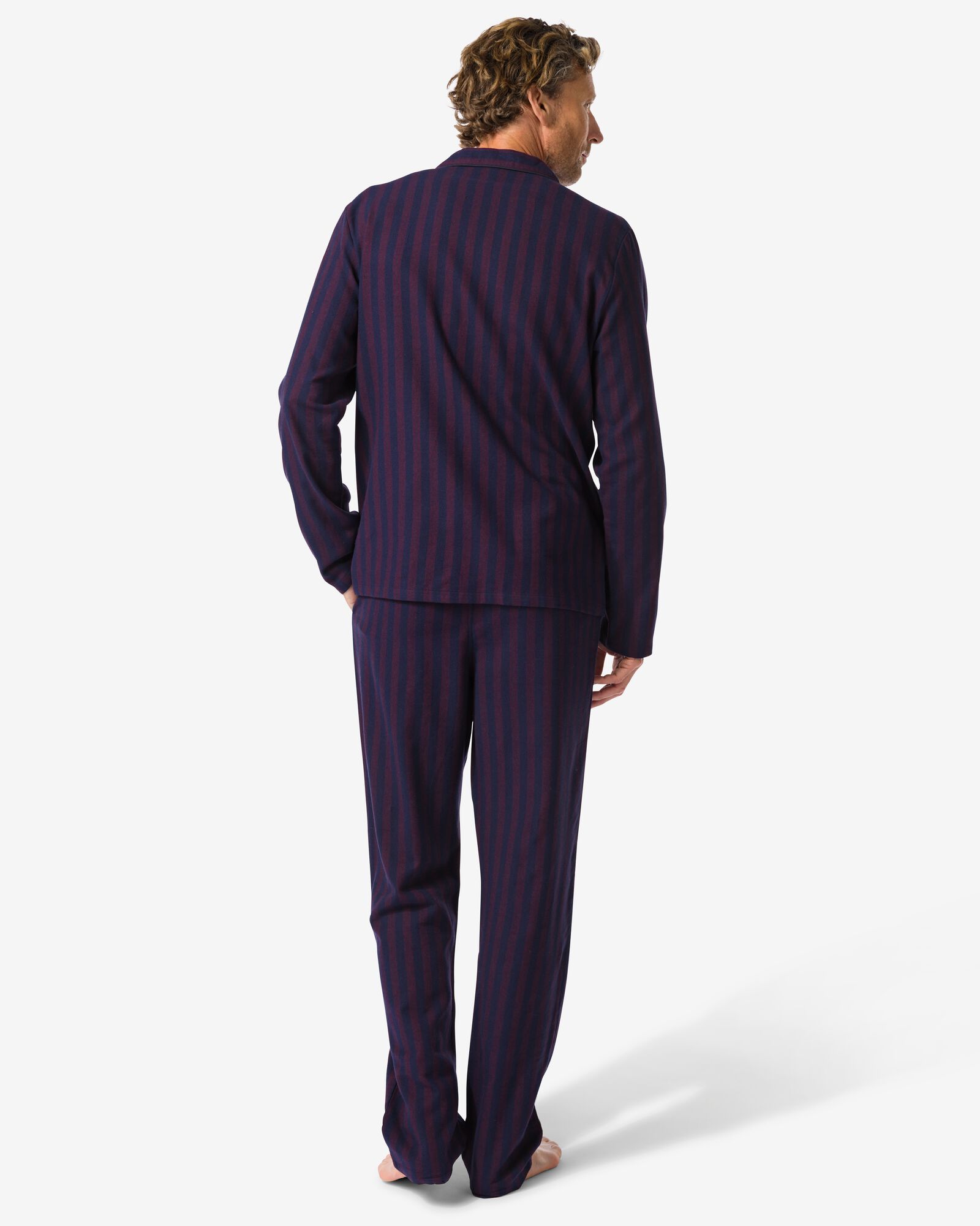 herenpyjama flanel strepen donkerrood donkerrood - 23634420DARKRED - HEMA