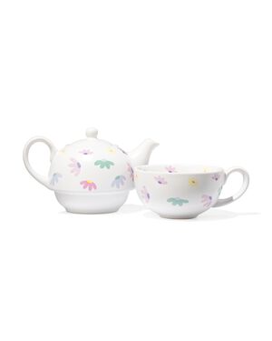 Teekanne mit Tasse, Keramik, Blumen - 61110055 - HEMA