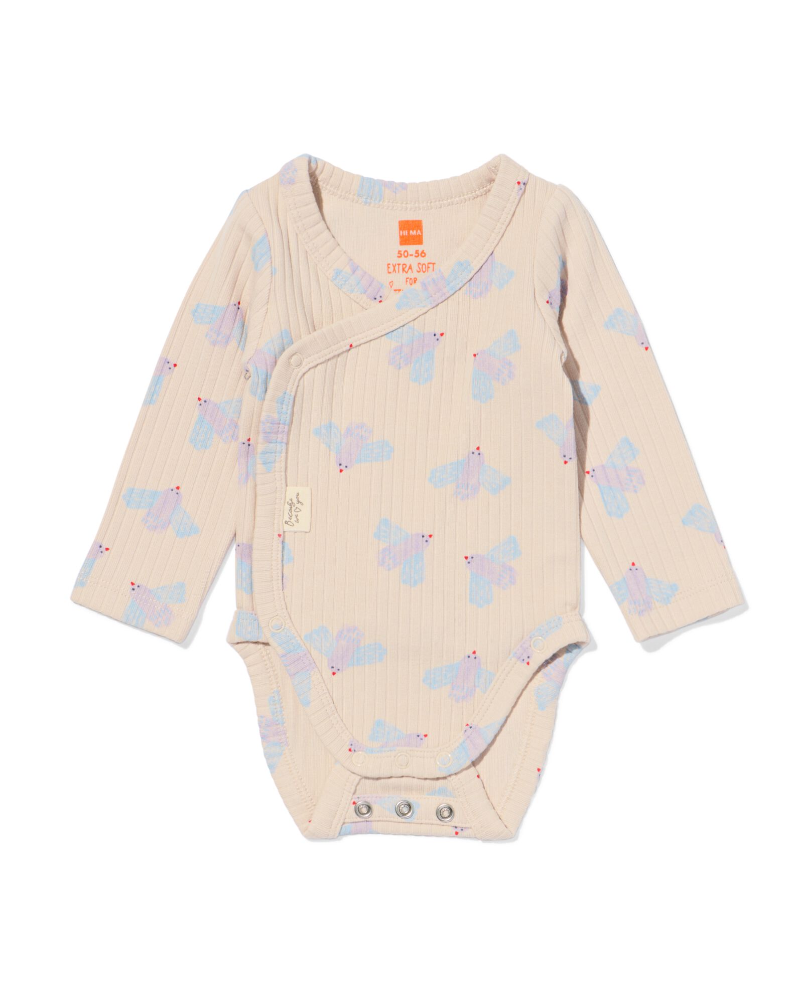 newborn meegroei overslag body rib dieren ecru ecru - 33438420ECRU - HEMA