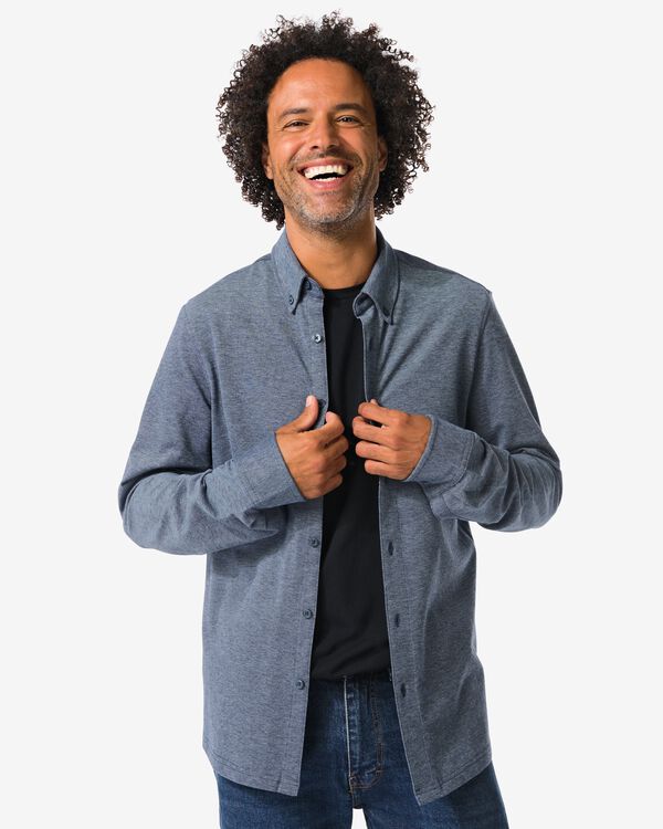 chemise homme Billy piqu&eacute; bleu fonc&eacute; bleu fonc&eacute; - 2101710DARKBLUE - HEMA