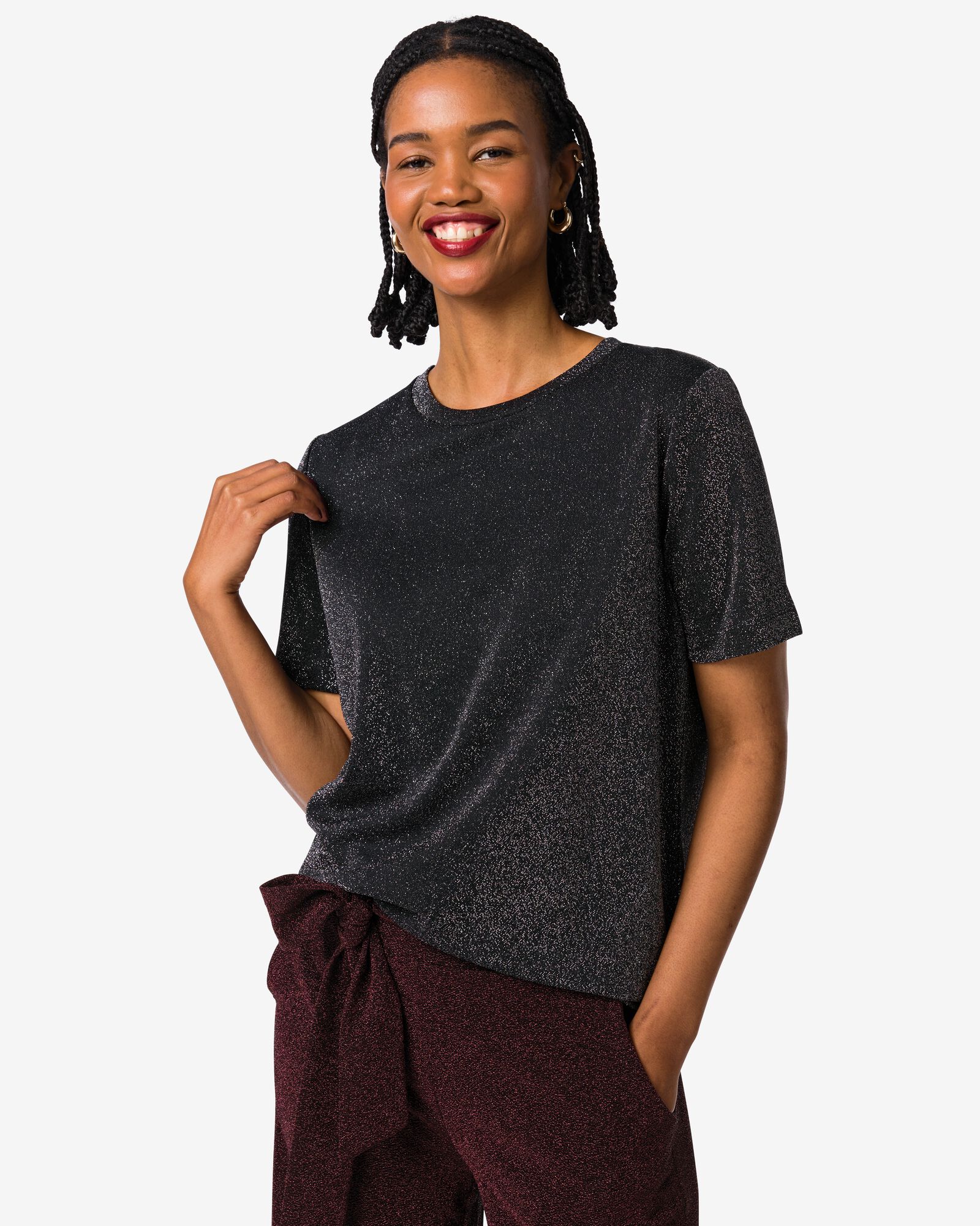 dames T-shirt Luna glitter zwart - 36205580BLACK - HEMA