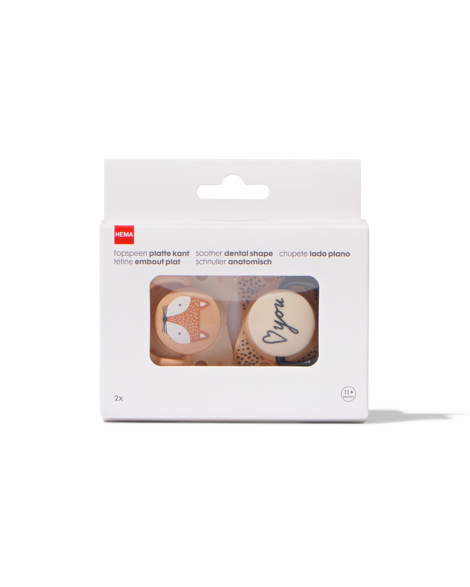 sucettes avec c&ocirc;t&eacute; plat renard 12m+ - 33508250 - HEMA