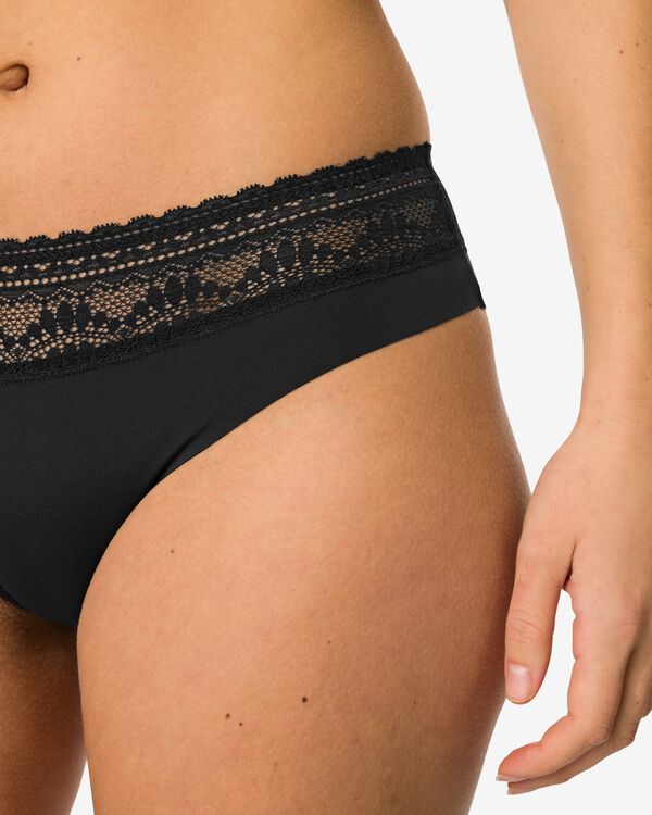Damen-Brazilian aus Mikrofaser mit Spitze schwarz schwarz - 19680909BLACK - HEMA