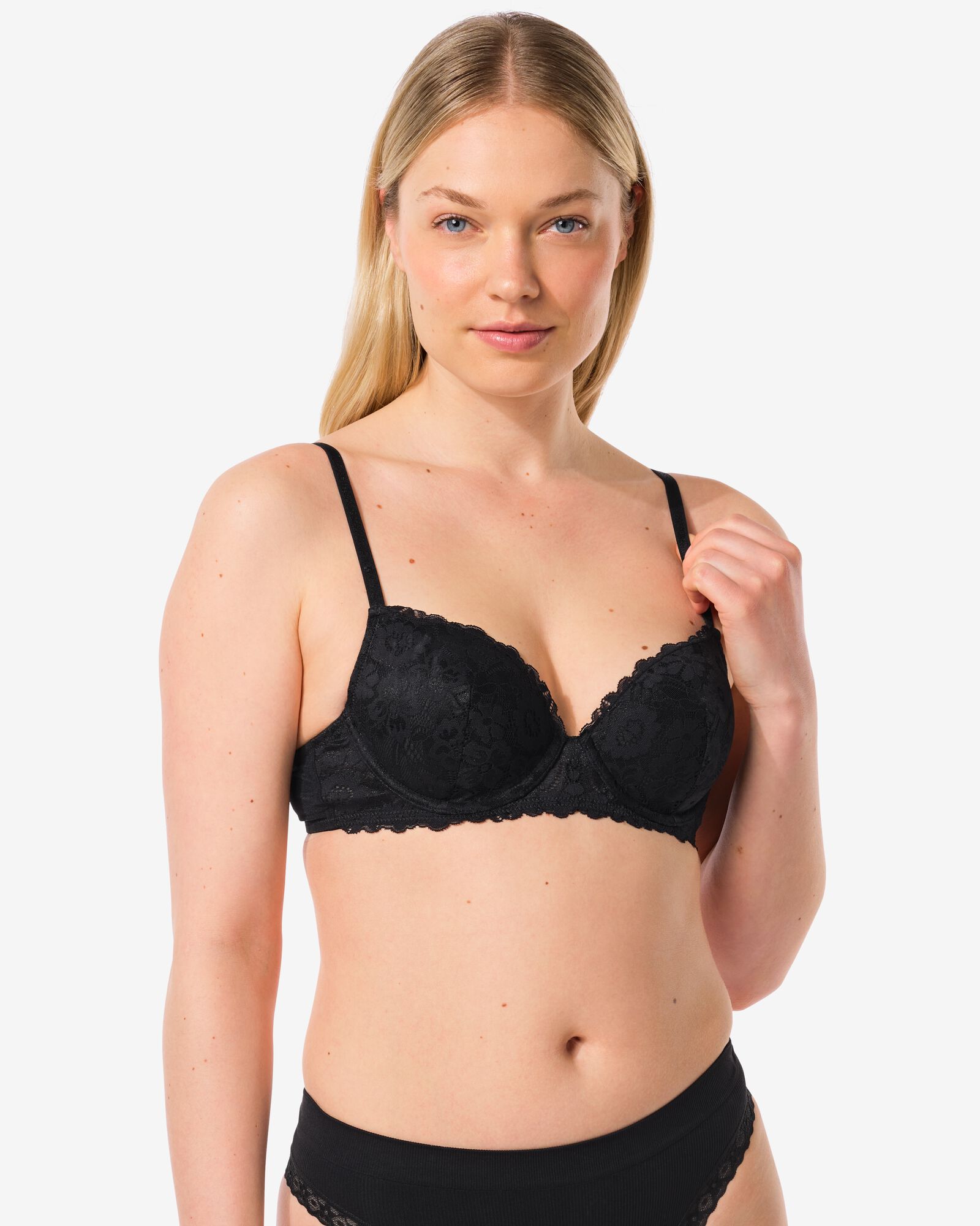 voorgevormde kanten bh met beugel zwart zwart - 21800182BLACK - HEMA