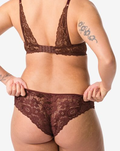 damesbrazilian micro met kant donkerbruin - 19601464DARKBROWN - HEMA