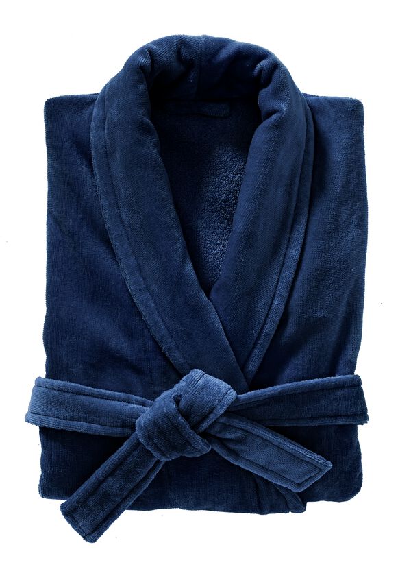 badjas velours donkerblauw donkerblauw - 1000003047 - HEMA